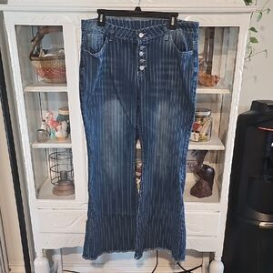 Blue Striped Flare & Wide Leg Jeans
